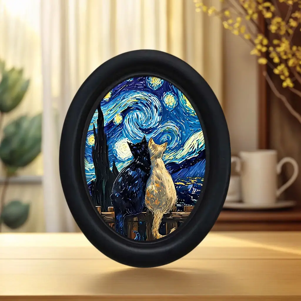 Funny Van Gogh Cat Wall Art, Animal Design, Unique Artistic Artwork, Wooden Mini Hanging Picture, Unique Decorative Home Kitchen Office Decor, Aesthetic Wall Decor, Wall Decoration, Fun Gift, Holiday Present, Decoration Items