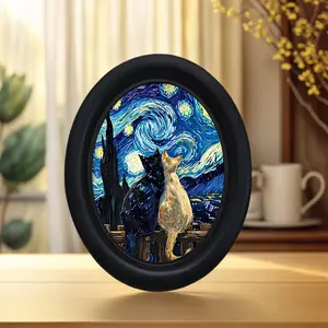 Funny Van Gogh Cat Wall Art, Animal Design, Unique Artistic Artwork, Wooden Mini Hanging Picture, Unique Decorative Home Kitchen Office Decor, Wall Decoration, Fun Gift, Holiday Present