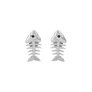 Dead Fish Stud Earrings for Women (14k White Gold Plated)