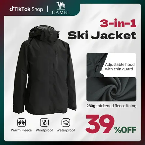 CAMEL Women's 3-in-1 Casual Athletic Sport Jacket - Teflon Fabric, 10000mm Waterproof Windproof Outerwear, Detachable Fleece Liner, 8 Pockets, 2.14 lbs, All-Season Layering Zip-Up for Skiing, Hiking