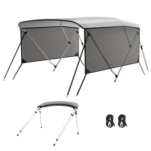 Garvee 3 Bow Bimini Top Boat Cover, Detachable Mesh Sidewalls, Marine Grade 600D Polyester Canopy with 1" Aluminum Frame, Includes Storage Boot, 2 Rear Support Poles & 2 Straps