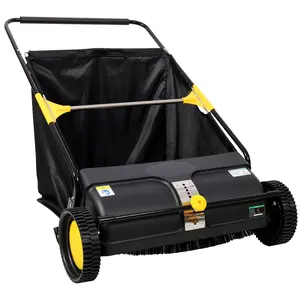 45.25x32.63x31.88 Inch Hand Push Lawn Sweeper, Rectangular 4-Brush Adjustable Height Leaf Collector with 7 Cu Ft Large Capacity Hopper, Easy Assembly Storage Yard Garden Driveway Grass Sweeper