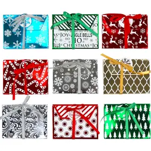Christmas Holiday Foil Embossed Gift Card Holder Boxes with Ribbon, Set of 9