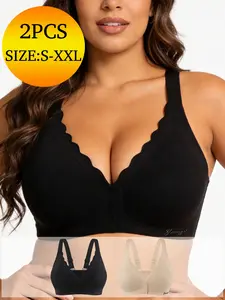 2pcs,Comfortable Wireless Bras Set, Small Size No Steel Cup Design, Perfect Fit for Daily Wear, Elegant Style, Medium Support, All Seasons, Wirefree Bras