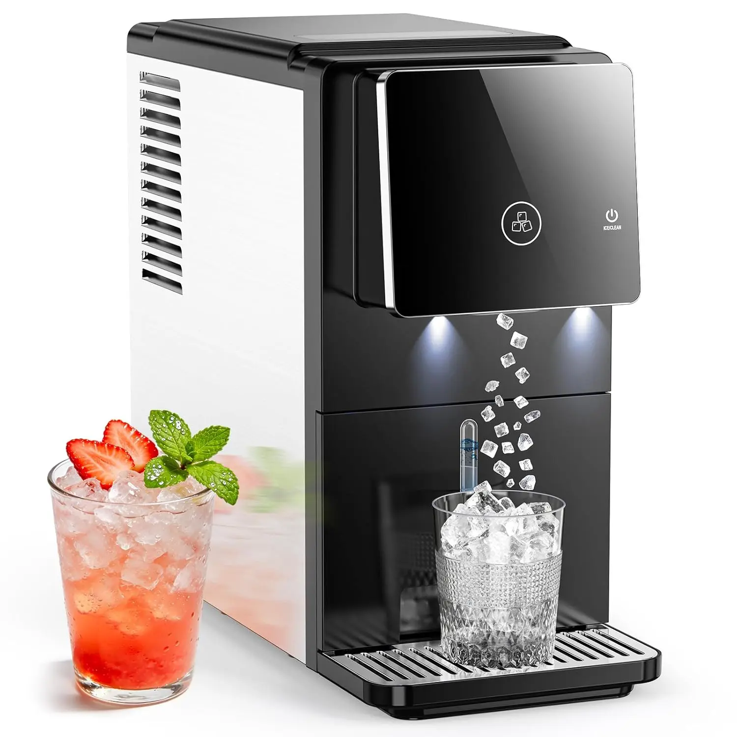 Nugget Ice Maker with Measured Dispensing - Countertop Ice Maker with Self Cleaning, 33 lbs Daily Output and 10-15 Minute First Ice - Nugget Ice Maker for Home, Quiet Chewable Ice Machine for Kitchen, Office, RV and Home Bar
