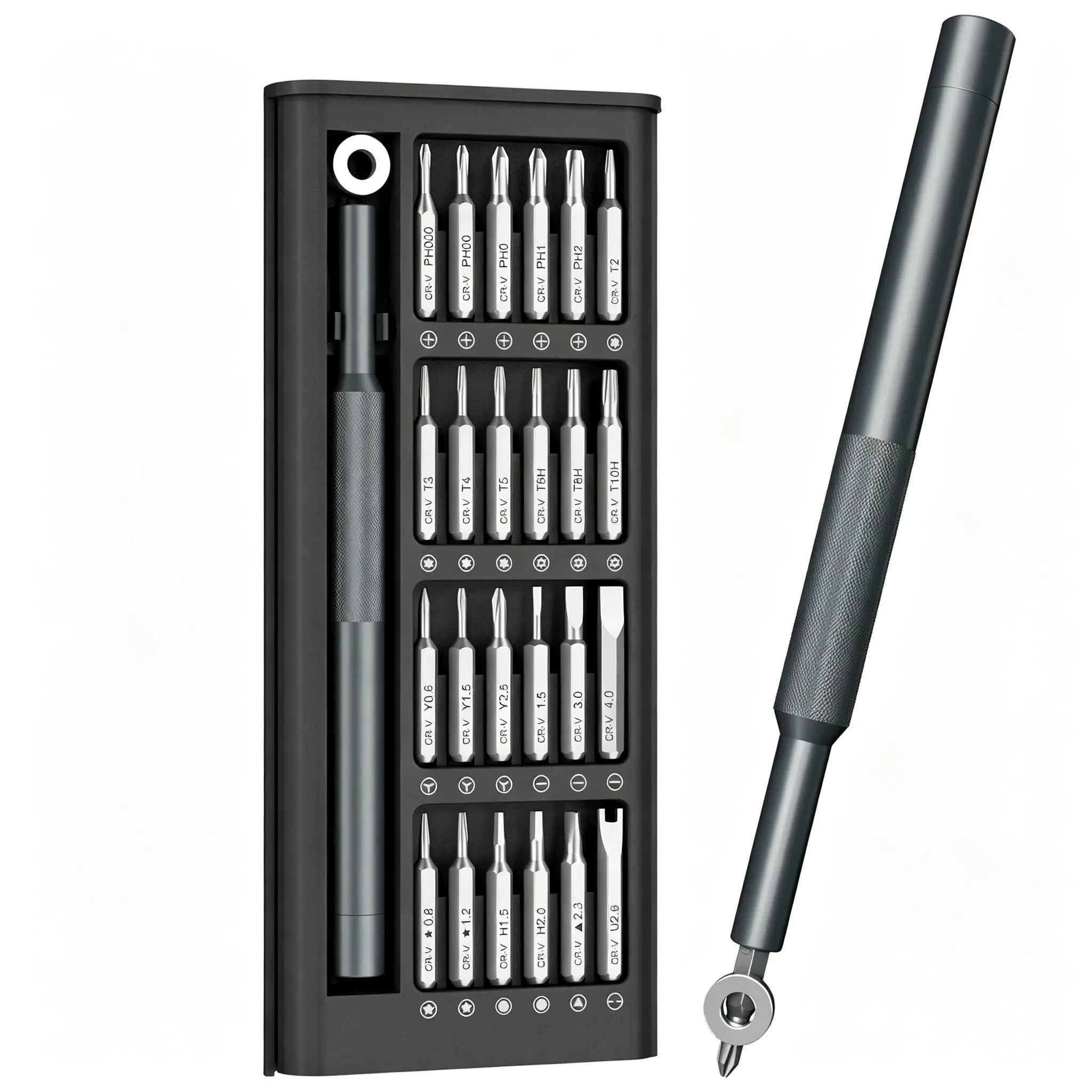 Humwam 31-in-1 Precision Screwdriver Set - Magnetic Multi-Tool Kit with Torx, Tri-wing, Pentalobe, Flat-Tipped Bits for Electronics, MacBook (Black), Tool Kit Set, Torx Screwdriver Sets