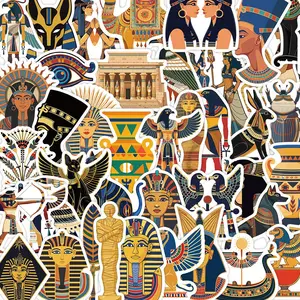 Ancient Egypt Themed Sticker, 50pcs/set Vintage Egyptian Pattern Decorative Sticker, DIY Decals for Water Bottle, Laptop, Phone Case, Cellphone Casing