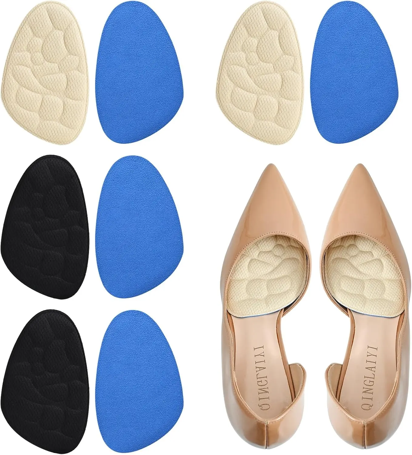 4 Pairs Metatarsal Pads Women, Ball of Foot Cushions, High Heel Inserts, All Day Pain Relief and Comfort, and Comfort One Size Fits Shoe Inserts for Women (Black+Beige), Thick, Foam