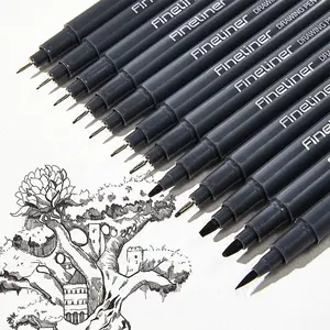 12pcs Fineliner Pens Set, Waterproof Quick-Dry Ink, Art Drawing & Sketching Essentials, Portable Metal Clip, Smooth Writing