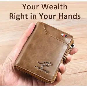 Men's Minimalist Slim Bifold Leather Wallet, Holds 14 Cards, Compact Front Pocket Design