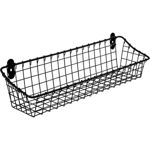 Medium Wire Wall Basket Matte Black Rustic Wall Bin, Vintage Wire Basket Wall Mount Hanging Caddy for Kitchen Organization, Wall Mount Storage for Pantry Bathroom Kitchen