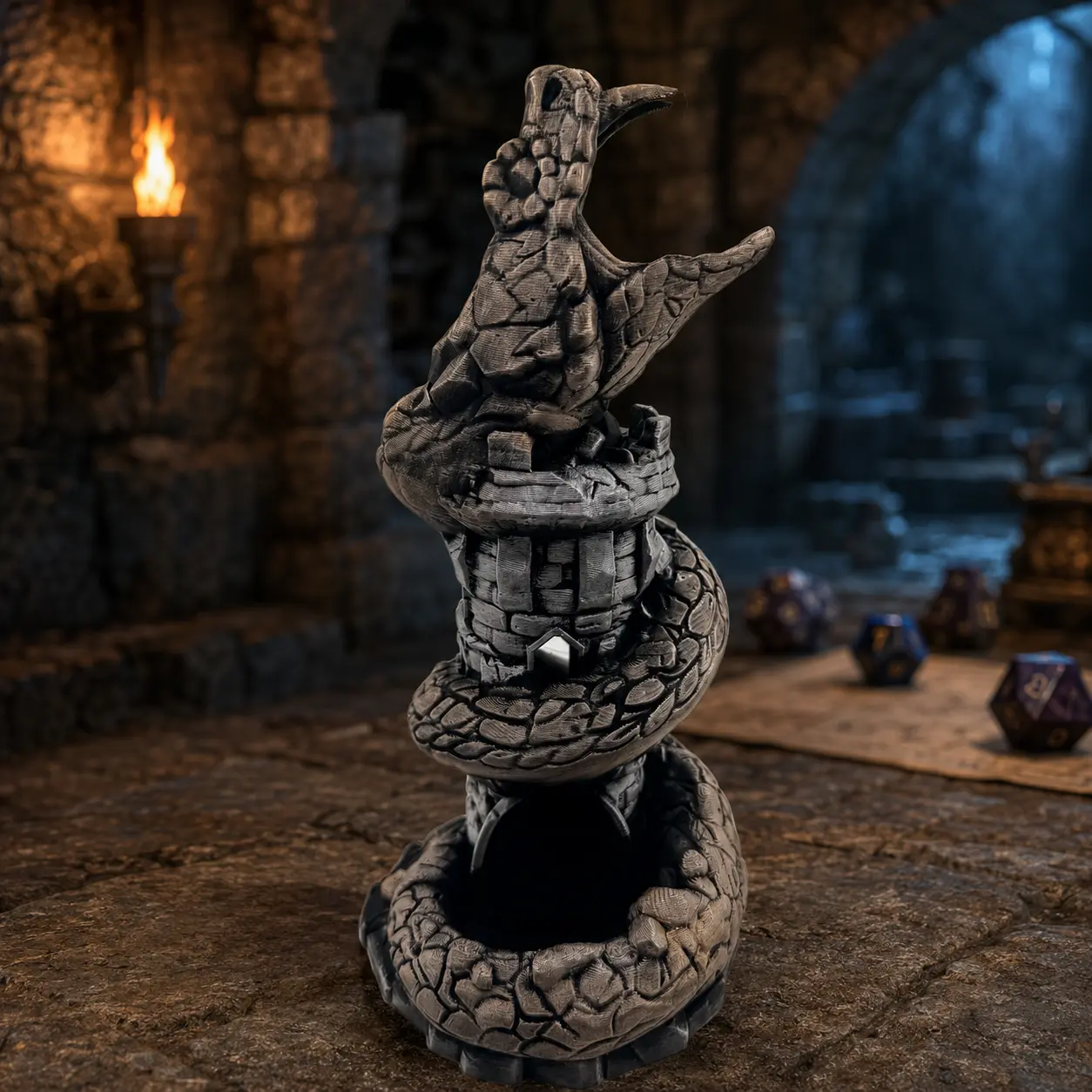 3D Printed Basilisk Dice Tower - Fantasy Theme Tabletop RPG Accessory - Serpent Castle Dice Roller - Dungeon Master Gift for Ages 12+, Tabletop Rpgs