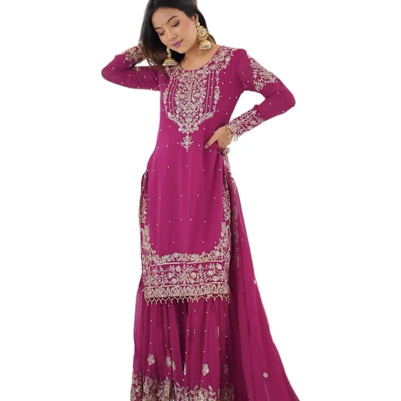 Pink party wear gharara suit with pearls and sequins for wedding or party  events Womenswear Dress - TikTok Shop