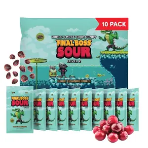 Final Boss Sour Candy, Sour Cranberries, 10 Pack, Level 2, Fruit Chews with Real Dried Fruit, No Artificial Colors or Flavors, Low Calorie Snack for Kids, Teens, Adults, Lunch Boxes