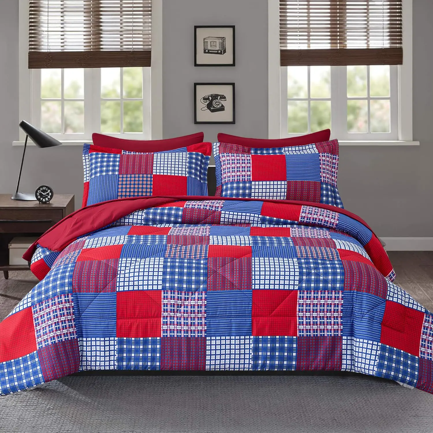 Red Blue Plaid Patchwork