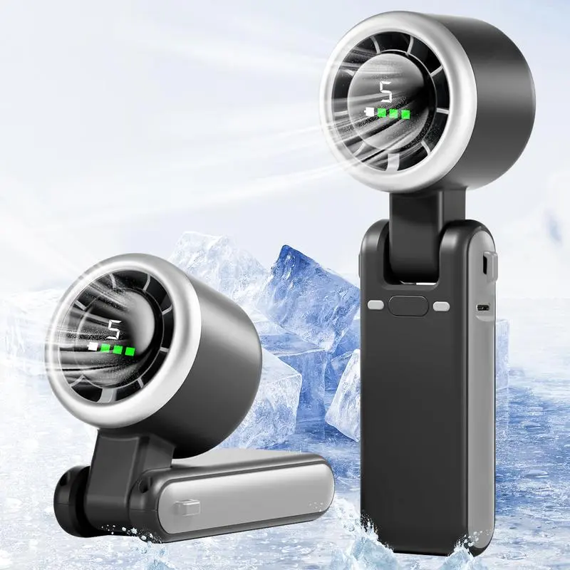 3-in-1 Handheld Turbo Cooling Fan - 5-Speed Wind Battery Powered, Up to 12 Working Hours, Portable Type-C for Outdoor Activities, Travel & Gifts