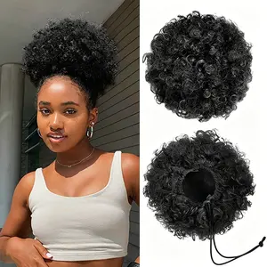 Afro Puff Drawstring Ponytail - Kinky Curly Synthetic Hair Extensions for Black Women, 10s Fast Bun Updo for Busy Mornings Afro Curls Lightweight Breathable Hairpiece