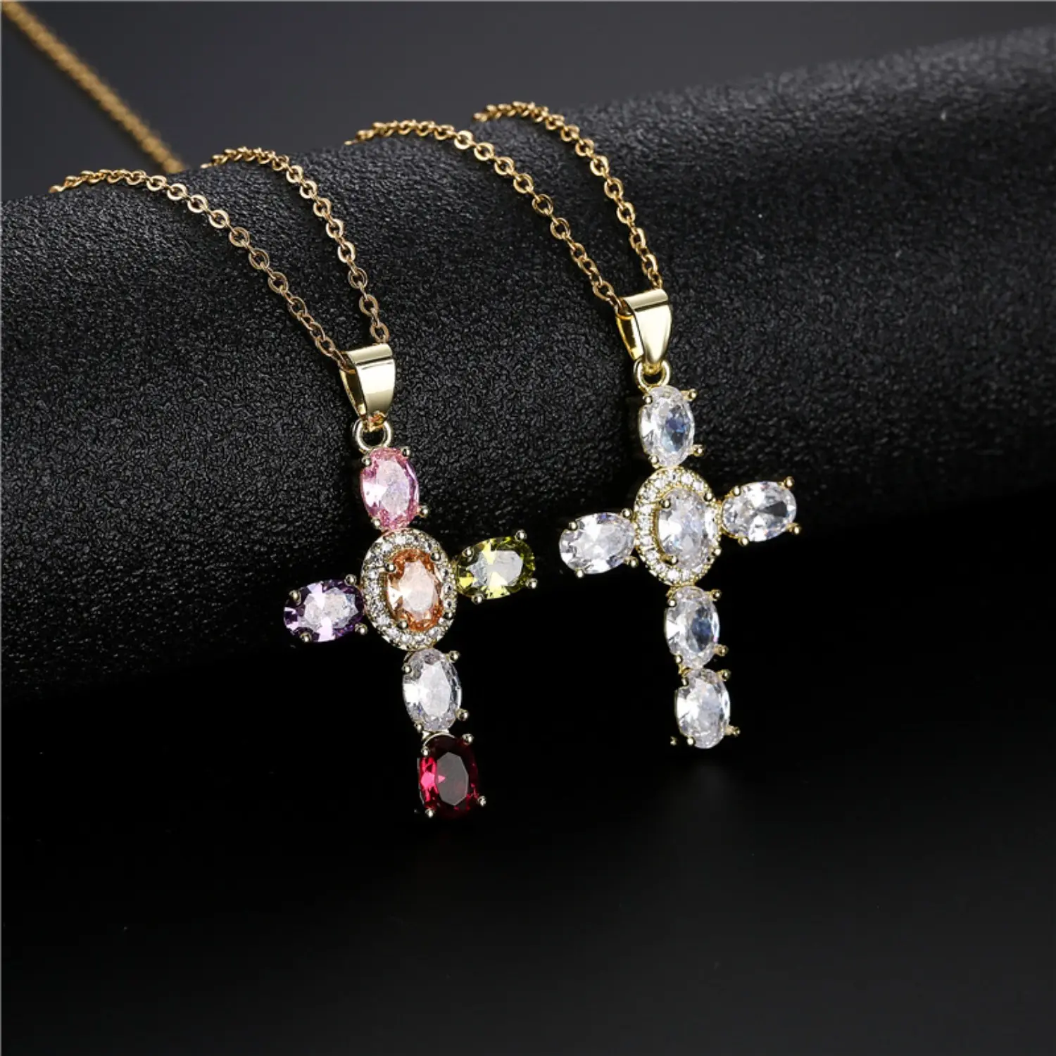 Classic Metal Alloy Cross Pendant Necklace with Colorful Imitation Crystal Charm, Sports & Outdoor Enthusiasts' Anniversary Gift