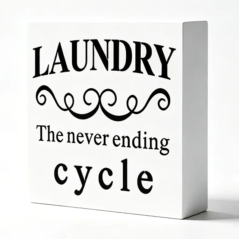 Laundry The Never Ending Cycle Wooden Box Sign, Farmhouse Laundry Room Decor, Funny Laundry Quote Wood Block Sign, Home Wall Tabletop Decor Gift For Housewarming, Christmas