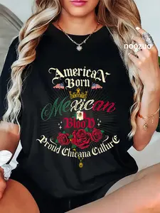 100% Cotton Unisex Chicana Style For Women American Born Mexican Blood Chingona T-Shirt