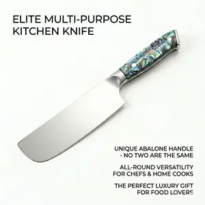 Aurora Abalone Shell Chef Knife - Luxury Artisan Handmade Premium Cutlery for Outdoor Camp Kitchen Use, Outdoors