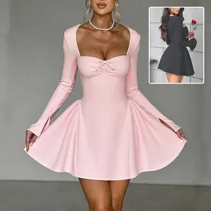 ChicY2KGlam–Low-NeckSlimA-LineMiniDress!CommuteLow-neckLong-sleevedDressY2KFashionSlimA-lineShortDressedPartyEveningClothingForWomen
