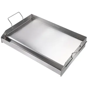 VEVOR Stove Top Griddle,  23.5"x16" Pre-Seasoned Stainless Steel Griddle, Rectangular Double Burner Griddle Pan, Non-Stick Family Pan Cookware with Handles and Oil Groove, for BBQ, Gas Grills, Silver