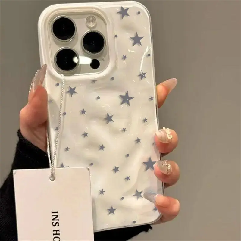 Gray-Blue Small Star TPU Protective Smartphone Case - Shockproof Cover for iPhone 13/12/11/14/15/16/17 Series, Stylish Simple Cellphone Accessory, Ideal Gift for Friends or Yourself, summerwins
