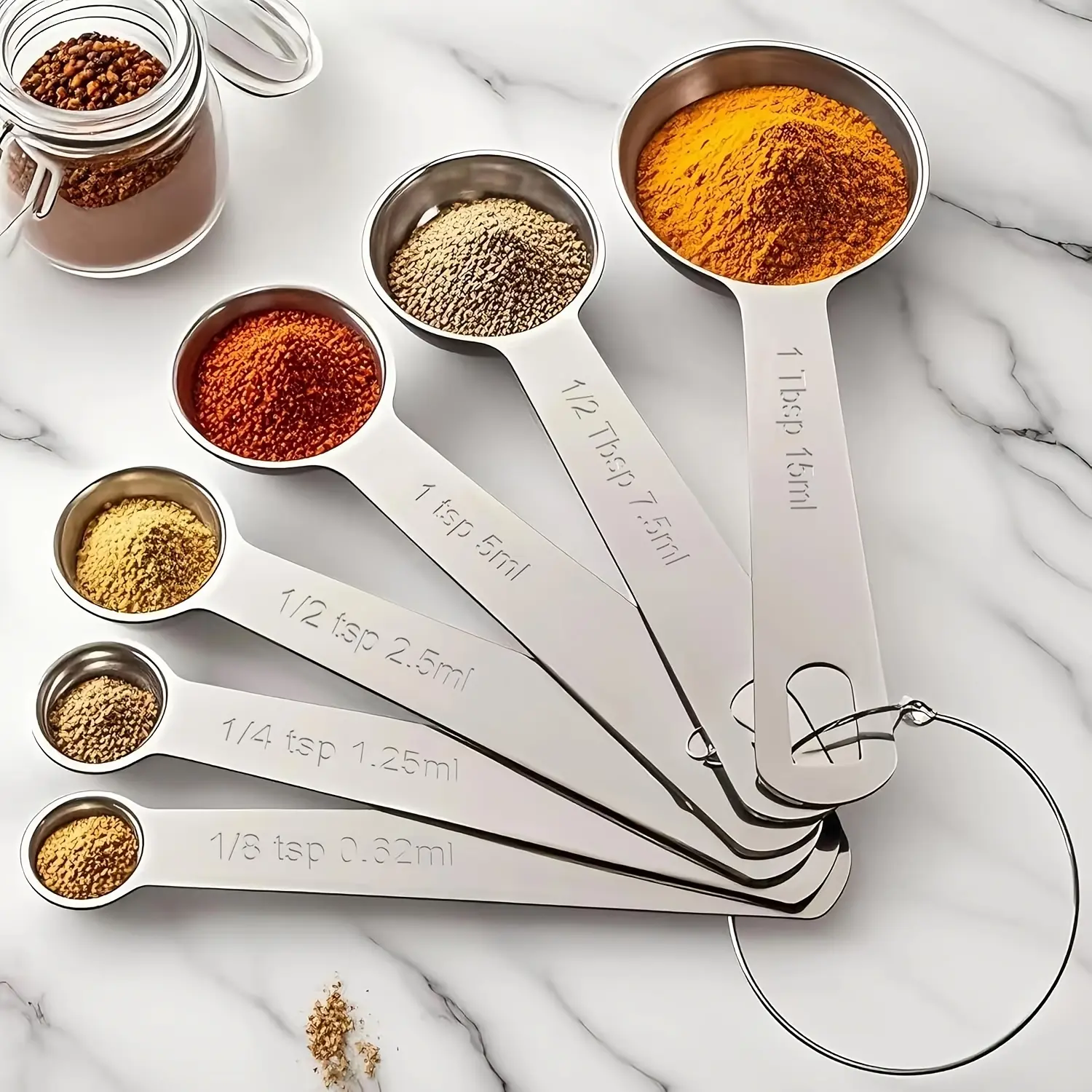 6-Piece High-Quality Stackable Kitchen Measuring Utensil Set Easy-To-Read oz/mL Markings Suitable for Liquids Solids Powders Essential Baking & Cooking Household Accessory spoons