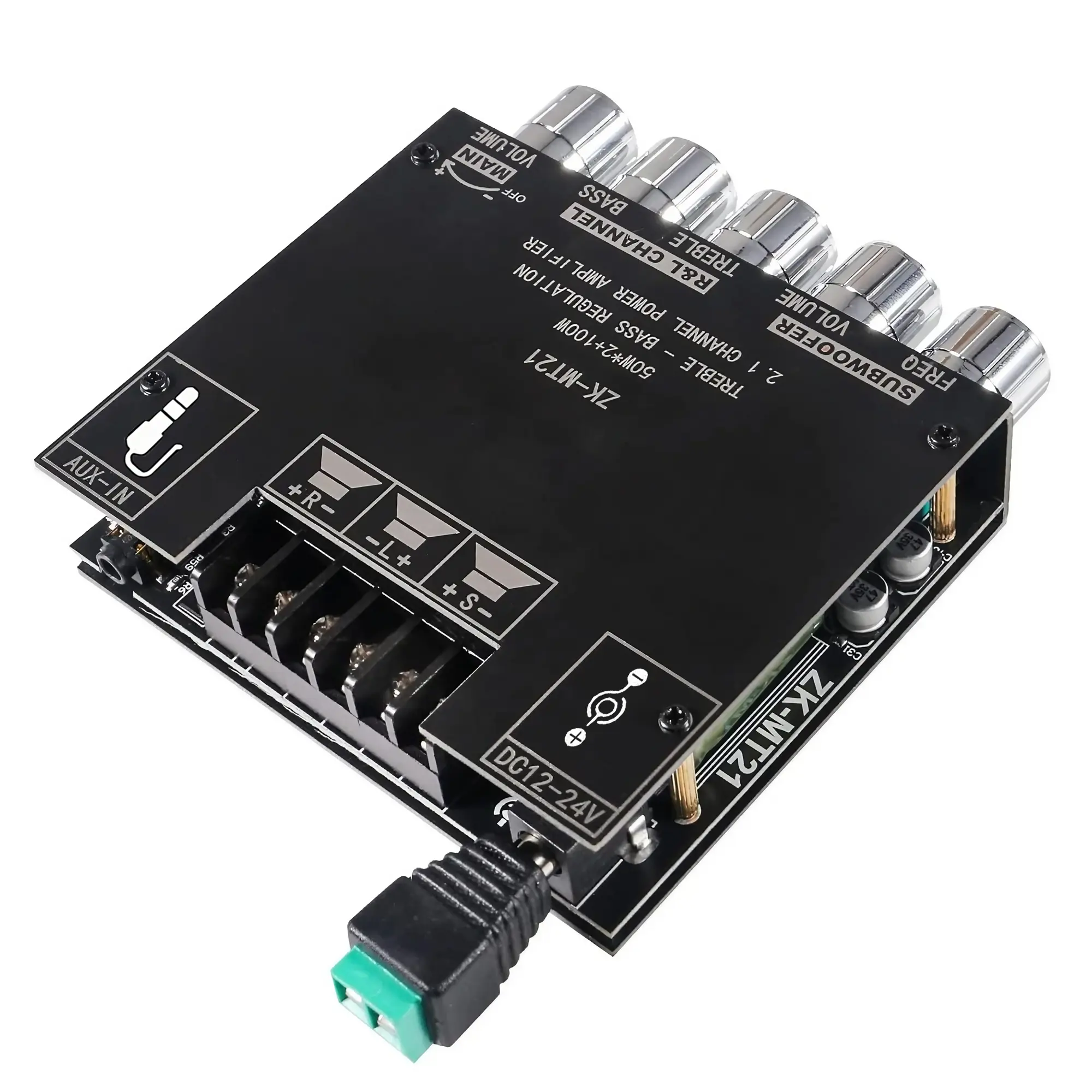 2.1 Channel Bluetooth Audio Power Amplifier Board 50W×2+100W with Treble and Bass Control for DIY BT Speaker Home Theater Power Amplifier Module Audio Equipment