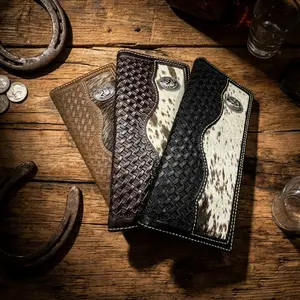 Western Stakes Mens Leather Wallet Basketweave Cowboy Horse Concho Cowhair High End Wallets Distinctive Design Premium Leather Construction Versatile Functional