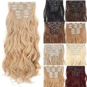 6pcs 20 Inch Clip-in Hair Extensions Long Wavy Natural Curls Synthetic for Women Soft Lightweight Comfortable Wear Everyday Use Youthful Style Bouncy Afro Curly Wig Short Dreadlock with Bangs resistant bob material Gray Braided dark root heat gorgeous set