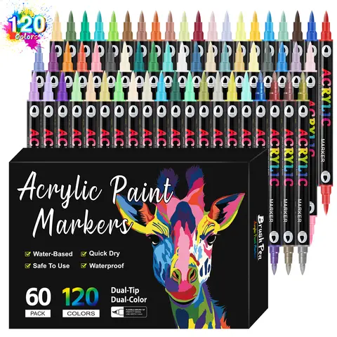 96/120 Color Acrylic Markers Paint Set , Arts & Crafts Supplies for Rock Painting, Canvas, Back-To-School Holiday Gift with Creative Potential
