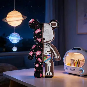 3D Skeleton Bear Building Block Ornament for Home and Office Decor, Fun Halloween and Christmas Gift, Lightweight Collectible Statue for Party and Room Design