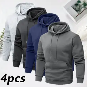 Men's Basic Solid Color Fleece Hoodie Thick Warm Sherpa Lined Winter Sweatshirt with Elastic Drawstring Kangaroo Pocket Ideal Gift for Boyfriend or Husband Work Jacket - Casual