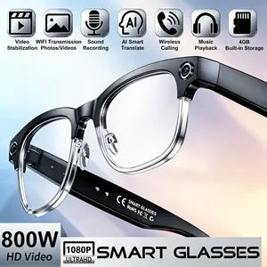 Multi functional intelligent AI camera glasses, equipped with an 8-megapixel camera, intelligent voice assistant, real-time translation, Bluetooth calling and music, AI object recognition, touch, wearable camera glasses for men's and women's outdoor trave