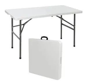 ZENSTYLE 4FT Plastic Folding Table Fold-in-Half Picnic Camping Table with Carrying Handle