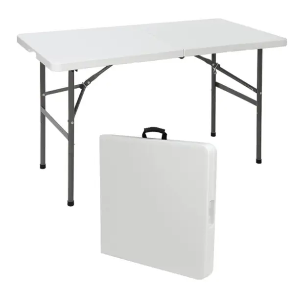 ZENSTYLE 4FT Plastic Fold-in-Half Outdoor Table, Home Outdoor Furniture, Portable with Carrying Handle for Picnic, Camping, Outdoor Conversation Table, Picnic Dining Table