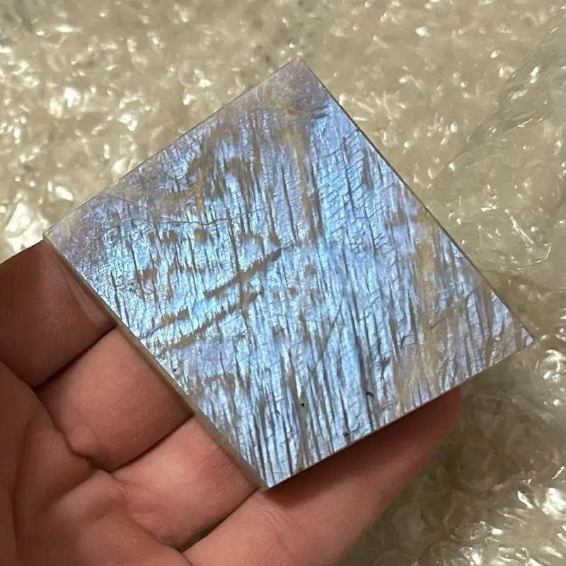 Premium 103g Madagascar Sunstone Moonstone Rhombus Slab | Intense Electric Blue Flash Geometric Crystal rock shop