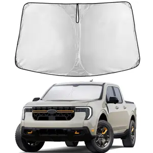 EcoNour Custom Fit Windshield Sunshade for 2022-2025 Compact Pickup Trucks, 210T Polyester with Silver Coating Heat Blocker, 58x27.5 Inches Foldable UV-Ray Blocker, Easy-Setup Car Interior Accessory with Drawstring