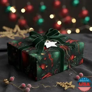 Elegant Christmas Wrapping Paper Dark Festive Ornament Forest Green Gift Wrap Roll Red Royal Black Gift Wrapping Paper Christmas Traditional