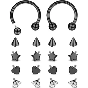 FLORIDECO 16g Septum Rings for Women & Men Implant Grade G23 Titanium Internally Threaded Circular Barbell Piercing Jewelry with Replacement Balls Hearts Cubic Zirconia Stars