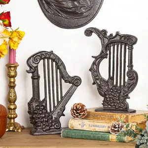 Sungmor Vintage Cast Iron Lyre Figurine - Decorative Harp Sculpture for Shelf, Mantel, or Desk - Classic Greek Décor Accent for Home or Office - Antique Style Table Ornament, Bookend, or Doorstop
