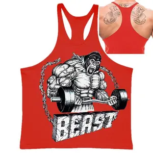 Men's "BEAST" Gorilla Weightlifting Graphic Stringer Tank Top, Bodybuilding Gym Vest, Summer Casual Sleeveless Shirt