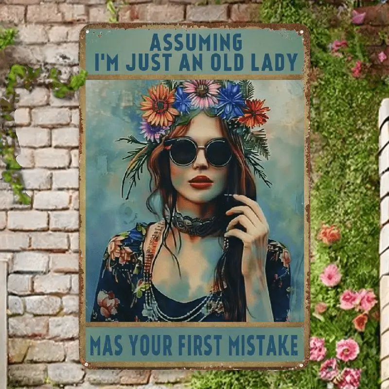 Retro Metal Wall Art Sign for Cafe Home Bar and Bathroom Featuring Humorous Old Lady Theme Perfect for Gifts and Decor