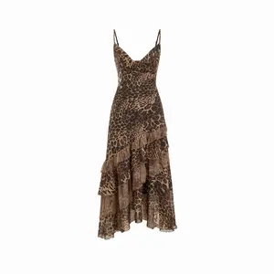 Cider Leopard Cowl Neck Ruffled Asymmetrical Maxi Cami Dress Cider Leopard Cowl Neck Ruffled Asymmetrical Maxi Cami Dress