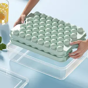 BPA-Free Ice Cube Trays with Lid and Bin - 1.1 in Small Round 53-Count 2-Piece Stackable Easy-Release Ice Ball Maker for Cocktail, Whiskey