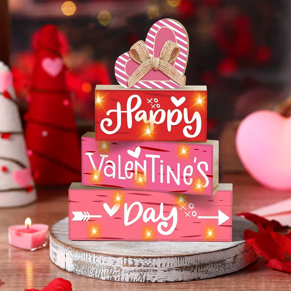 1 set of wooden decorative plaques and ornaments, romantic design for Valentine's Day, is the perfect home decoration for Valentine's Day, New Year, and romantic holidays, the ideal choice for romantic home decoration, Heart Plaque