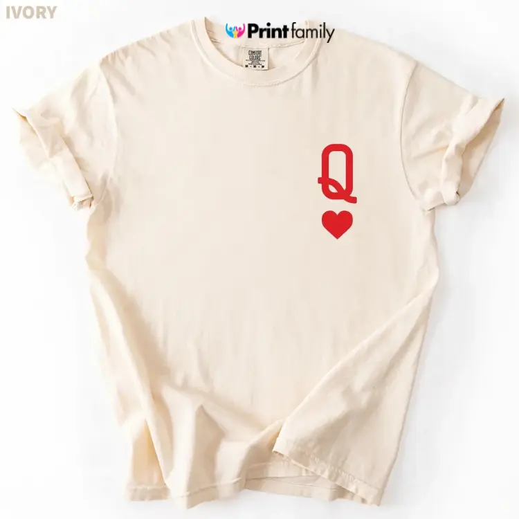 Comfort Colors Queen Of Hearts Tee, Left Chest Print - Printfamily