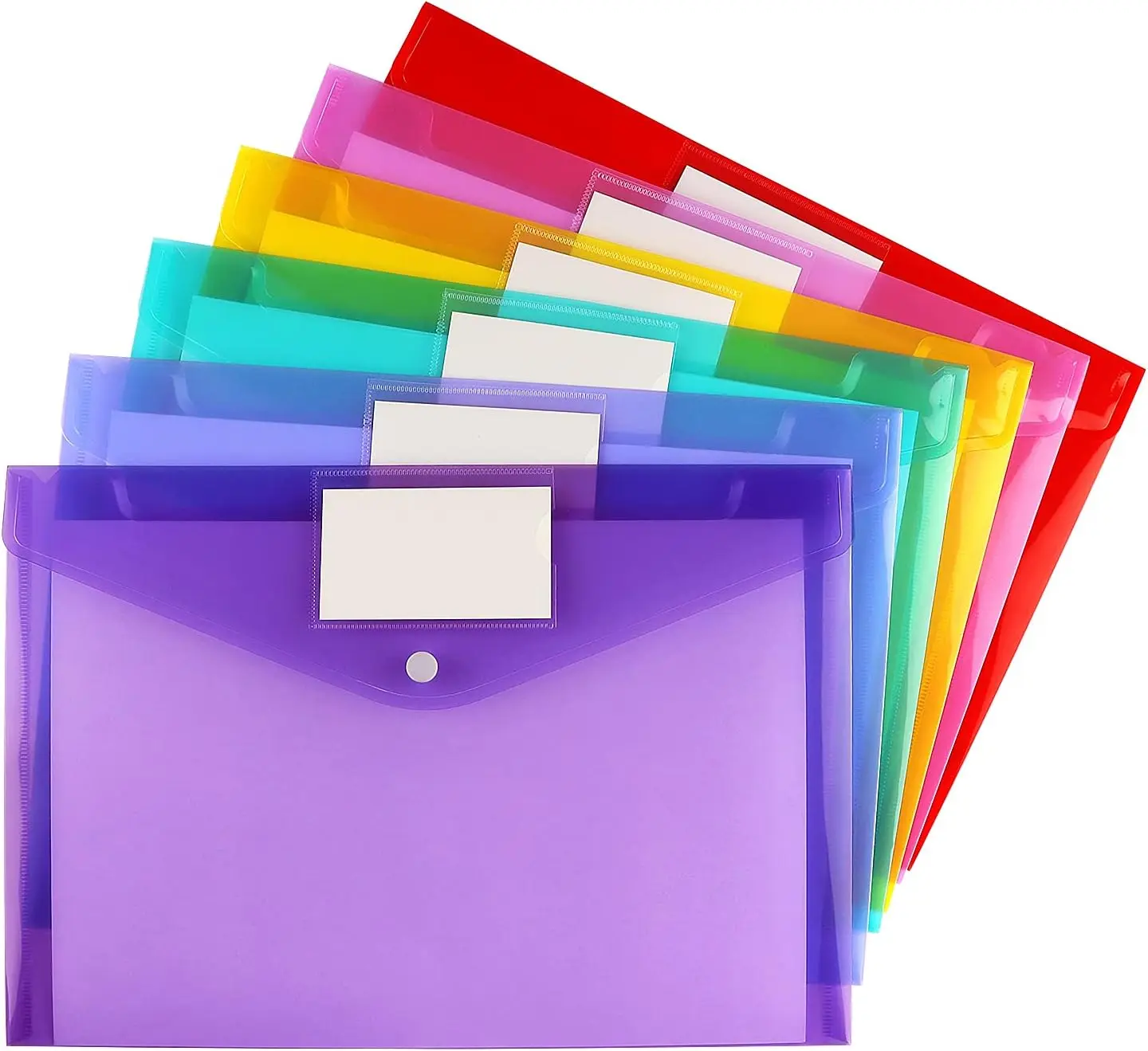 6 Pack Clear Document Folders Plastic Envelopes,, | Poly Envelopes File Envelopes with Label Pocket and Snap Button, for Home Work Office Organization